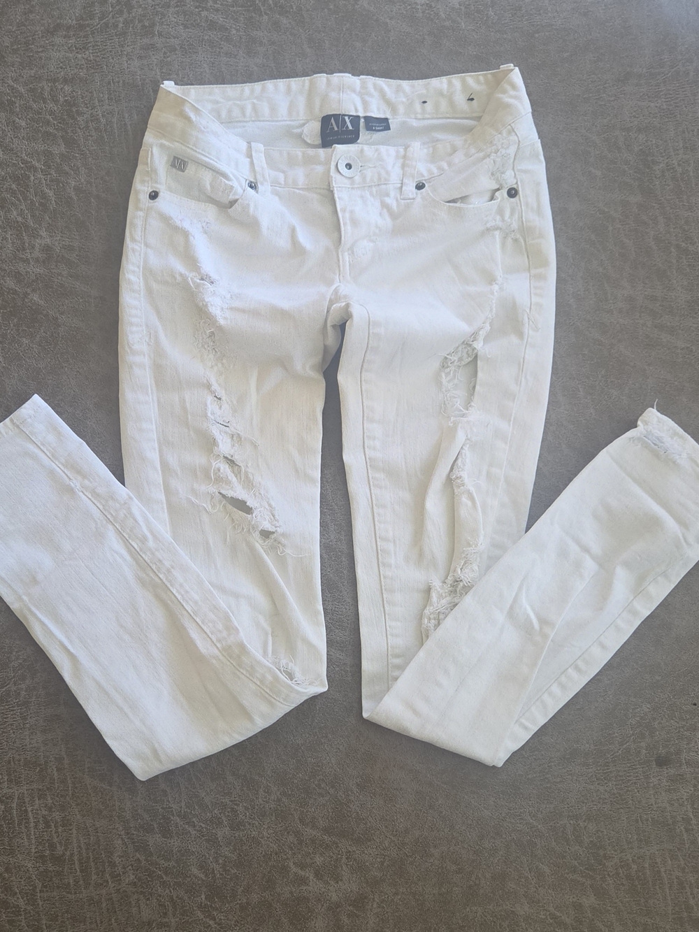 A/X Armani Exchange White Distressed Skinny Jeans for Women
